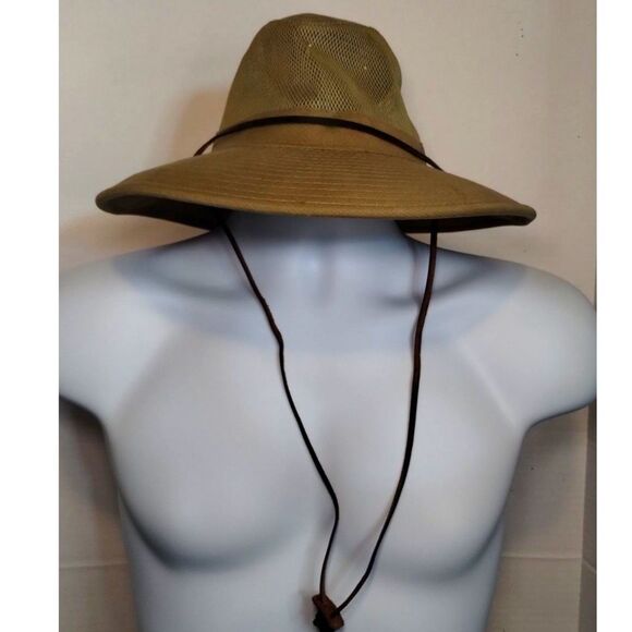 DORFMAN PACIFIC HEADWEAR OUTDOOR SAFARI STYLE MESH HAT TAN W/LEATHER STRAP MED - Picture 4 of 7